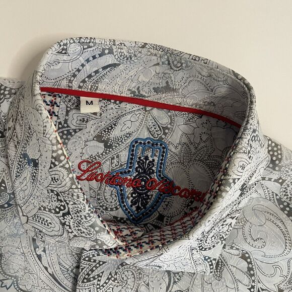Luchiano Visconti Blue Gray & Red Paisley Design Long Sleeve Shirt Size Medium - Picture 5 of 16